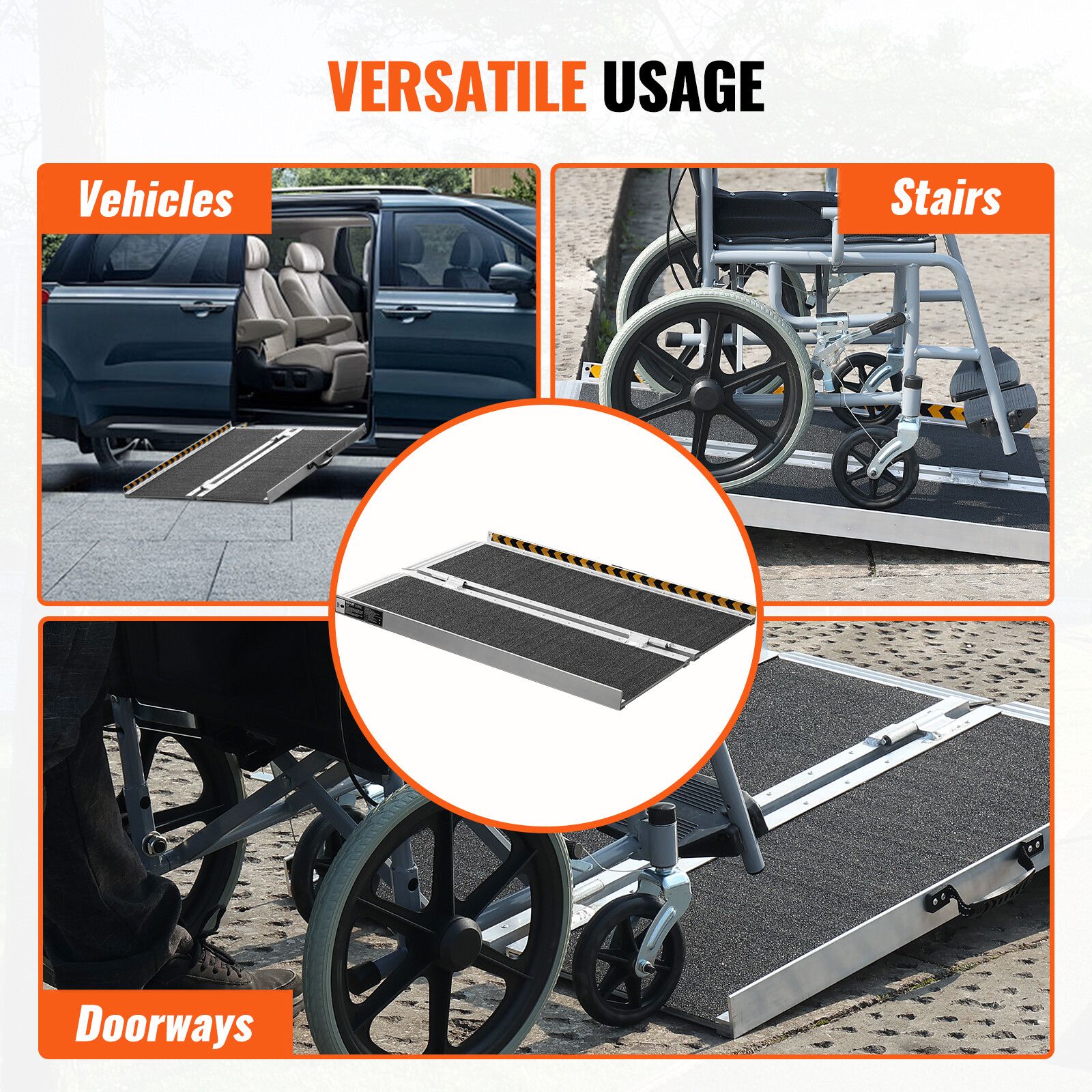 VEVOR 2' 800lbs Folding Wheelchair Ramp Aluminum Mobility Ramp Portable Non-Slip