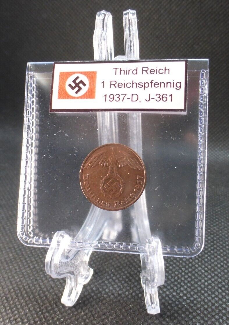 Nazi Bronze Coin - 1 Reichspfennig Third Reich Eagle Swastika Labeled WW2 Relic