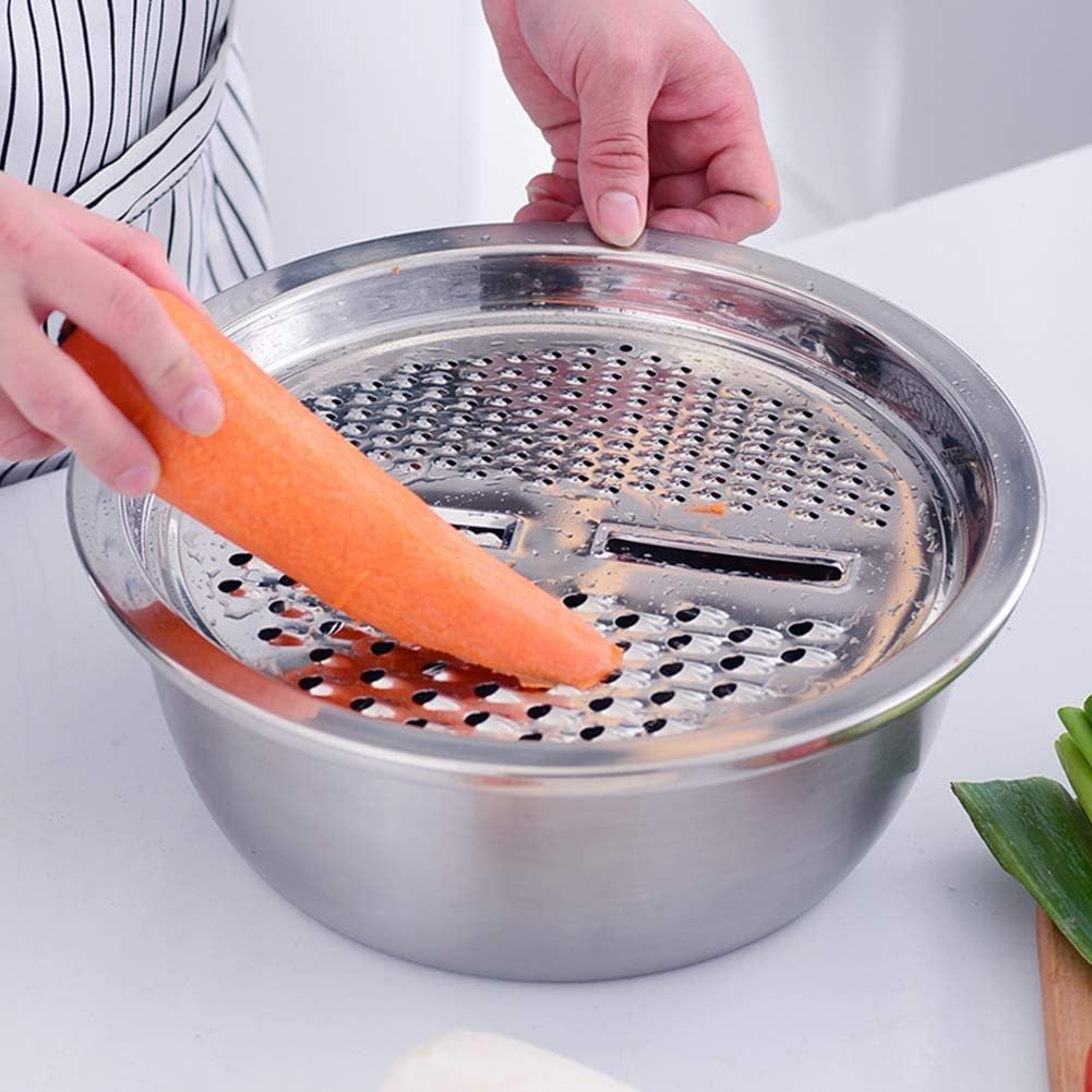 Multi-Function Stainless Steel Colander Set with Grater & Drain Basket, 3 PCs