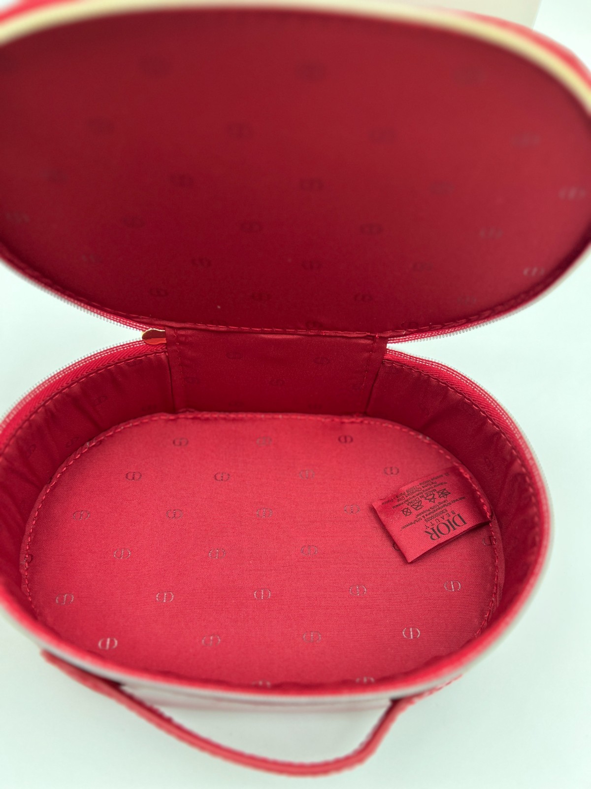 Christian Dior Patent Cosmetic Makeup Zipper Bag with Handle ~ Red