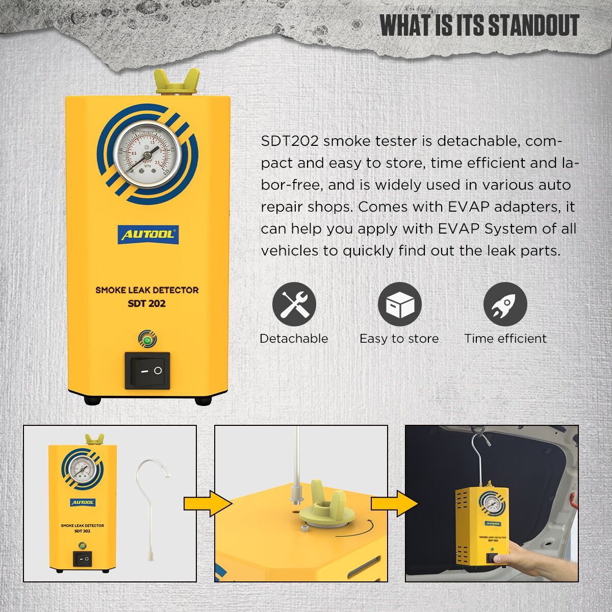 AUTOOL SDT202 EVAP Smoke Machine Automotive Fuel Pipe Smoke Leak Detector Tester