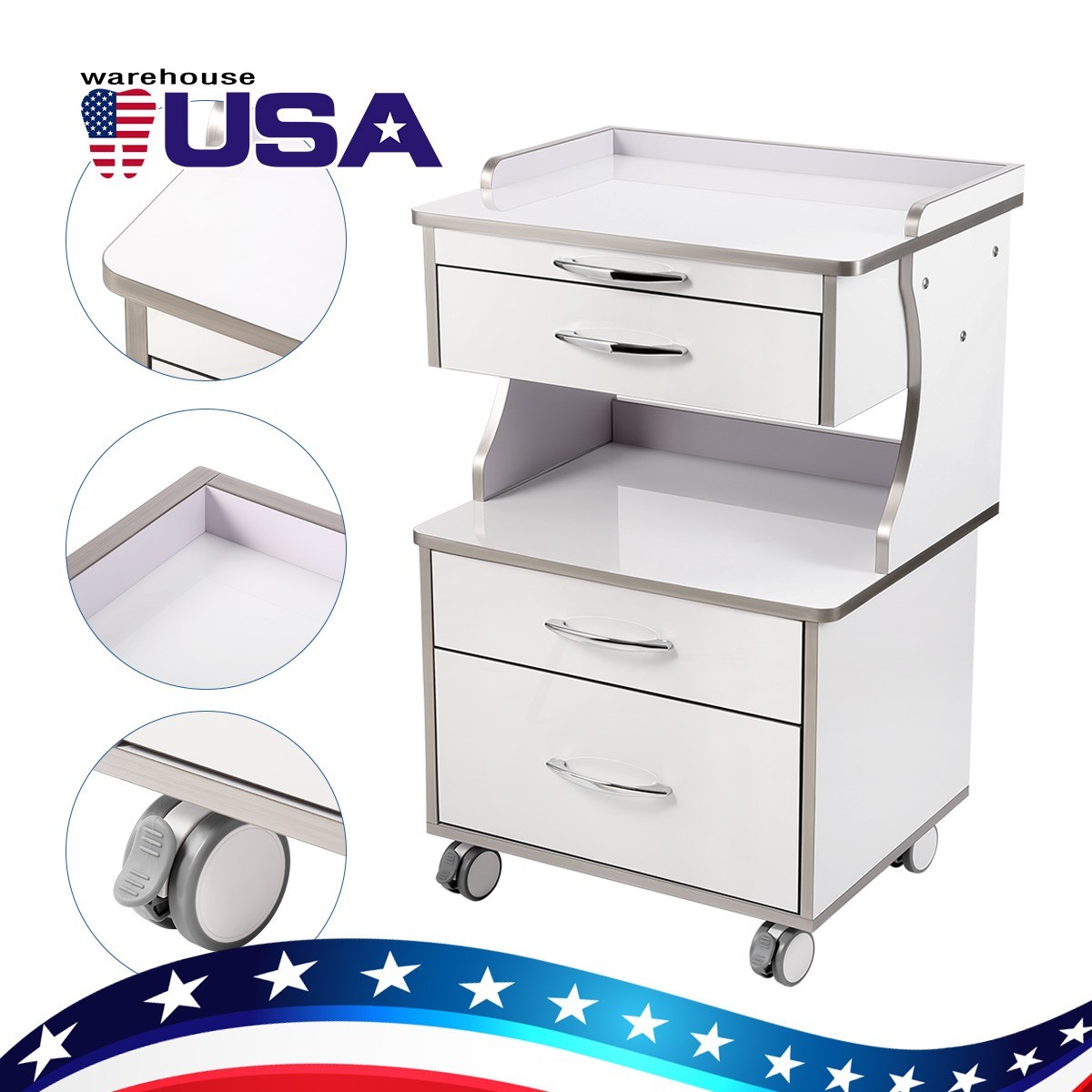 Dental Mobile Cabinet Trolley with 3/4/5 Drawers Medical Rolling Cart with Socke