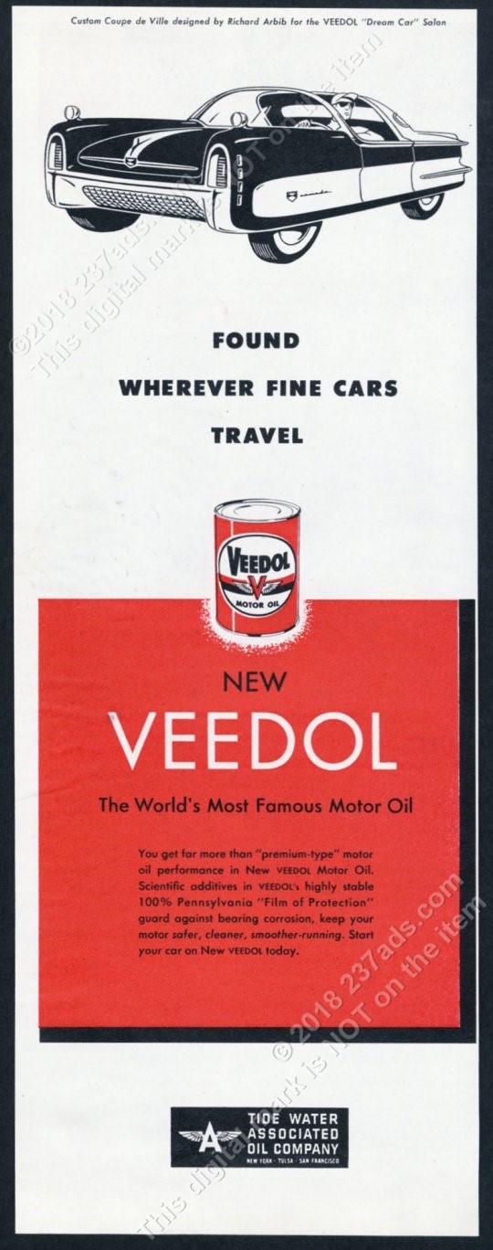 1951 Richard Arbib Coupe de Ville future car art Veedol oil vintage print ad