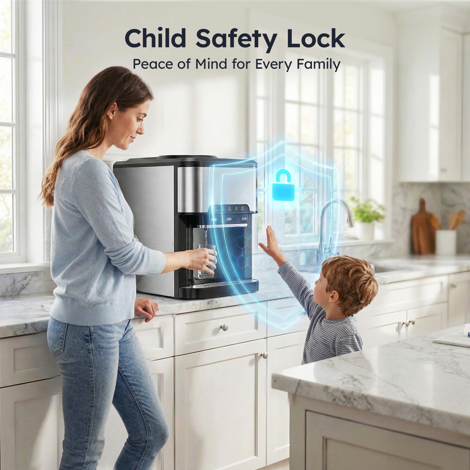 3 in 1 Countertop Ice Cube Maker 44lbs/Day with Water Dispenser Combo Machine