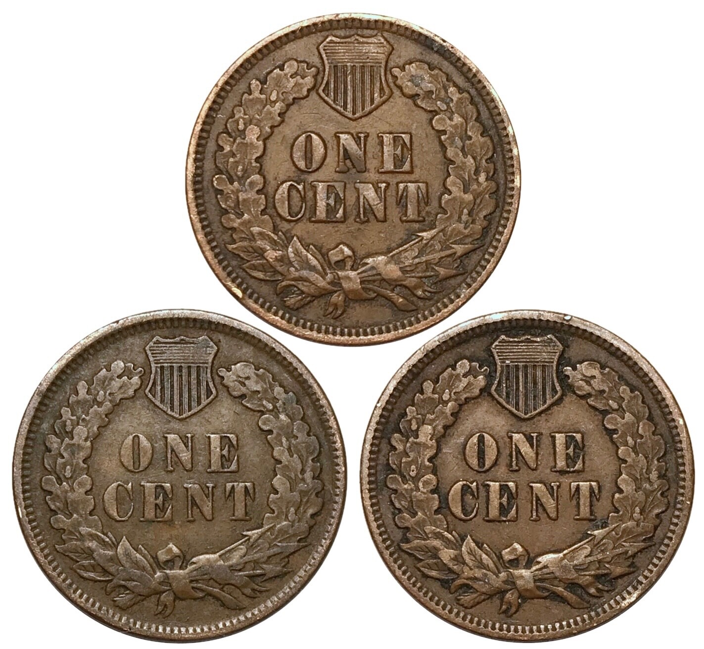 1905 1906 1907 Indian Head Cent Pennies FULL LIBERTY VF XF - Nice 3 Coin Lot!!