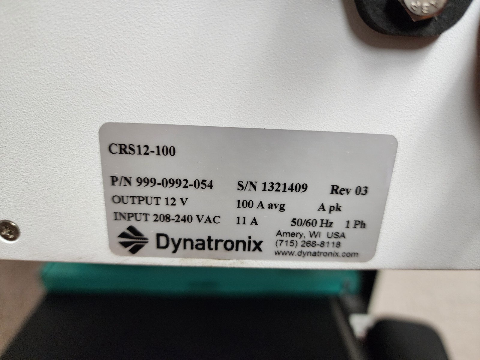 Dynatronix CRS12-100 DC Power Supply, Output 12V 100A