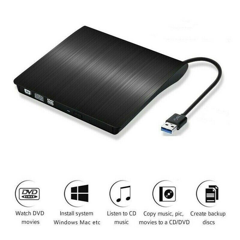 CD DVD RW External Drive USB 3.0 Writer Burner Player Black For Apple & PC