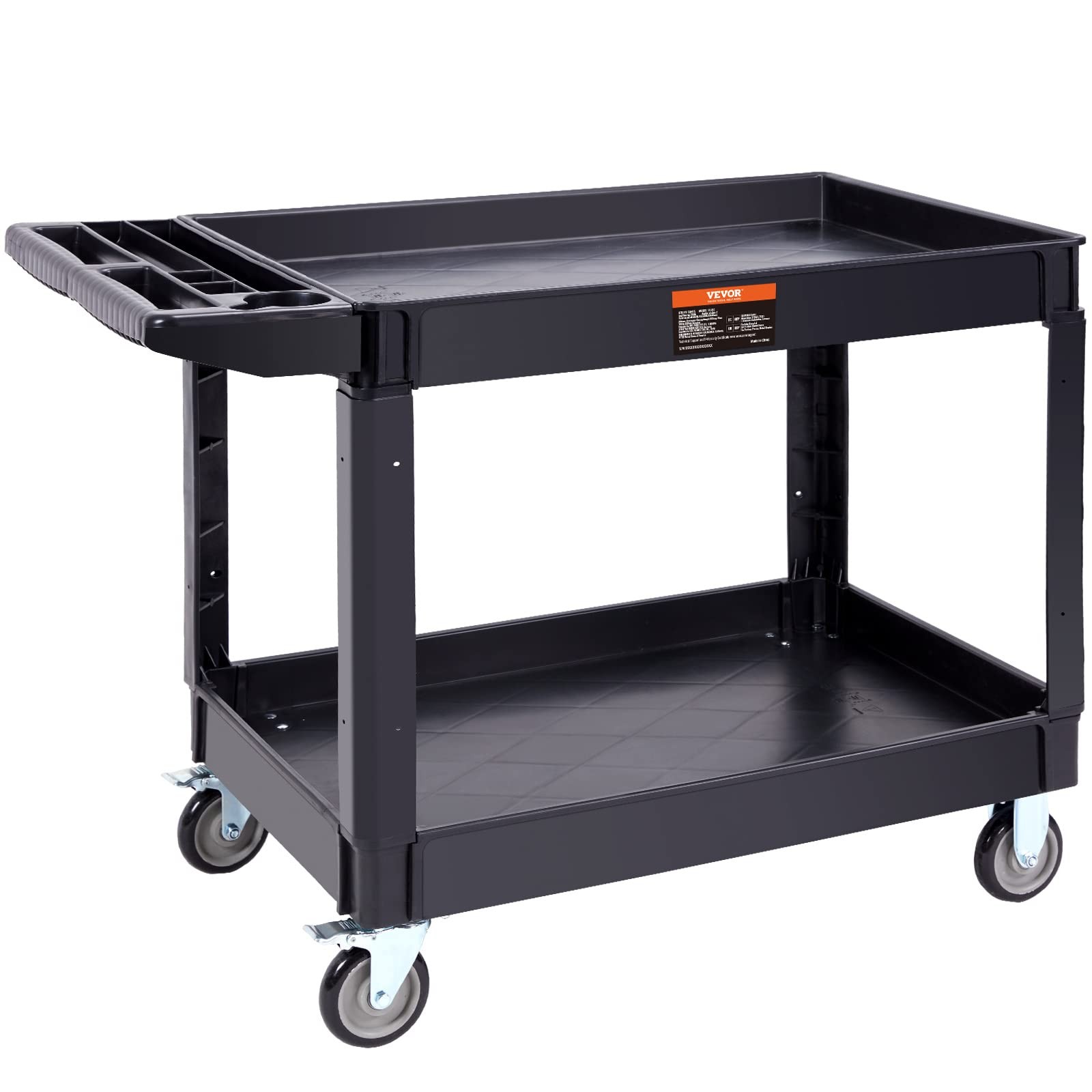 Utility Service Cart 2 Shelf 550LBS Heavy Duty Plastic Rolling Utility Cart