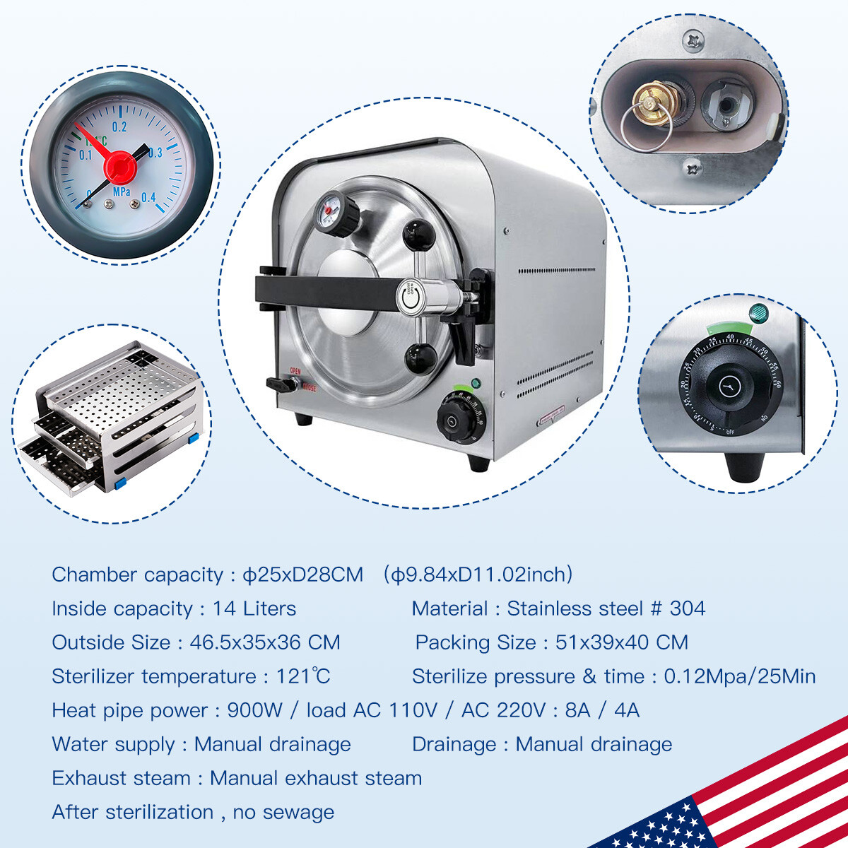 Dental Autoclave Steam Sterilizer Medical Steam Sterilizer / Trolley Mobi Cart