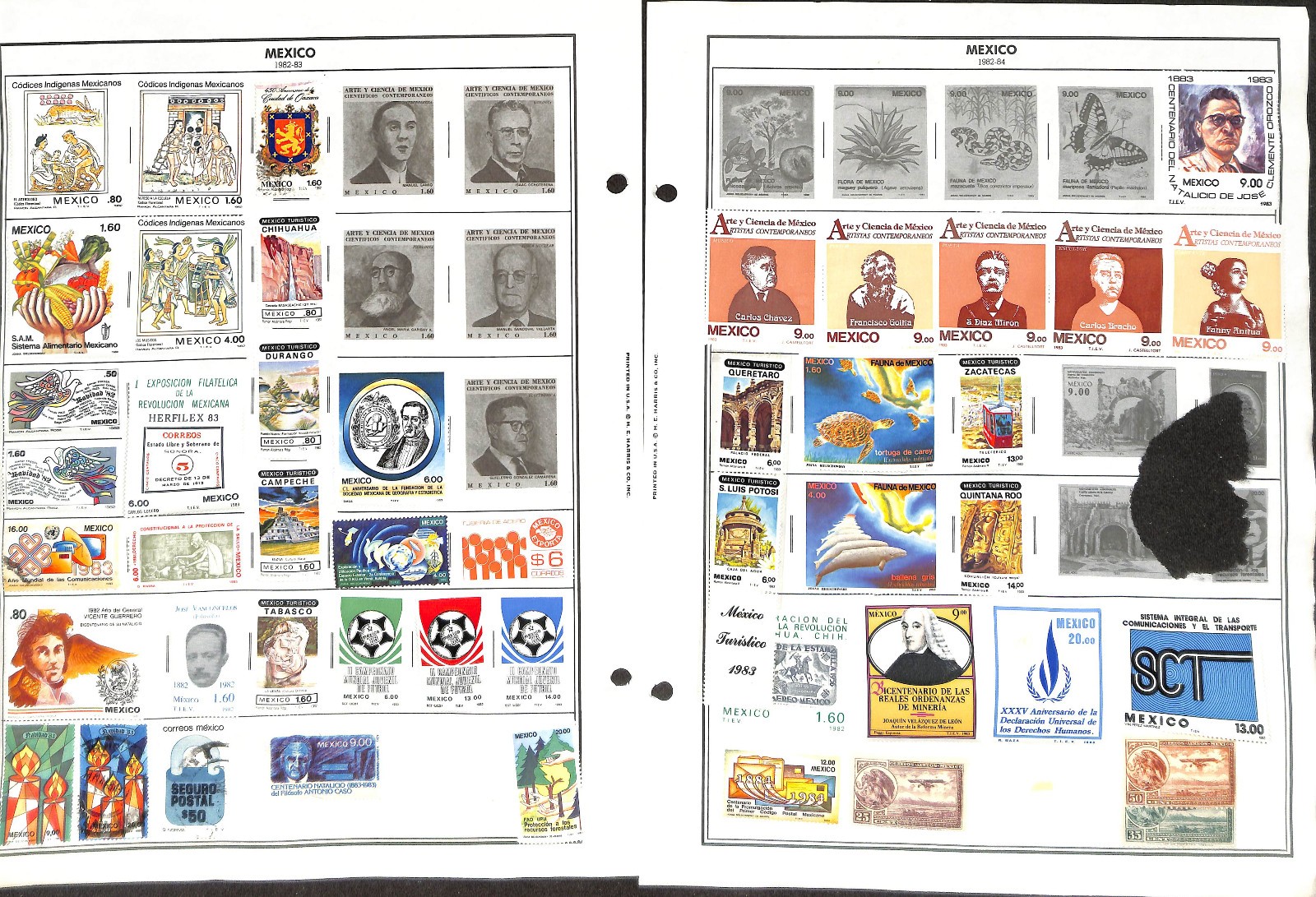Mexico Stamp Collection on 40 Harris Pages, 1884-1990 (BH)