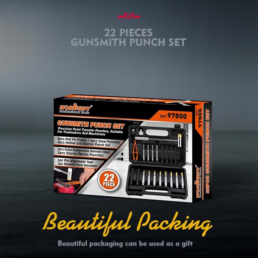 22pc Roll Pin Punch Set Double-Faced Hammer Brass Steel Gunsmith Maintenance