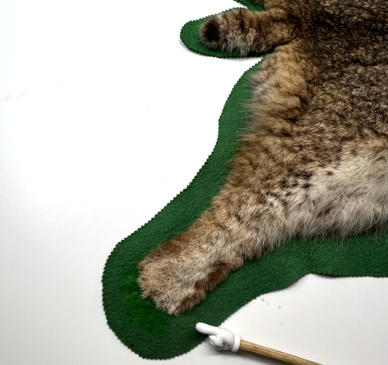 Vtg. Bobcat Taxidermy Rug Mount Full Body Green Felt Border Rustic Cabin Decor