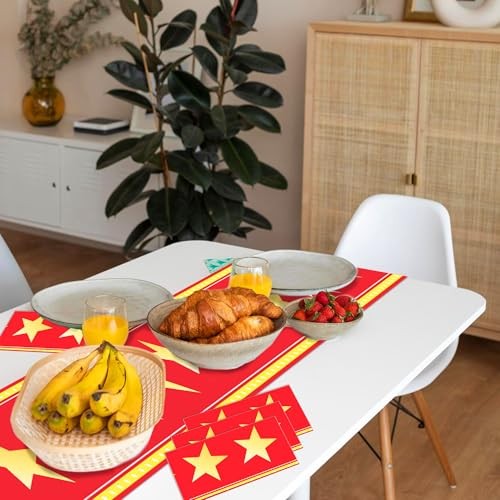 6 Pcs Movie Night Table Runner Movie Night Supplies Red Carpet Gold Star