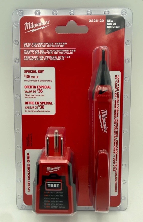 Lot of 6 Milwaukee Non-Contact Voltage & GFCI Receptacle Premium Test Kit2226-20