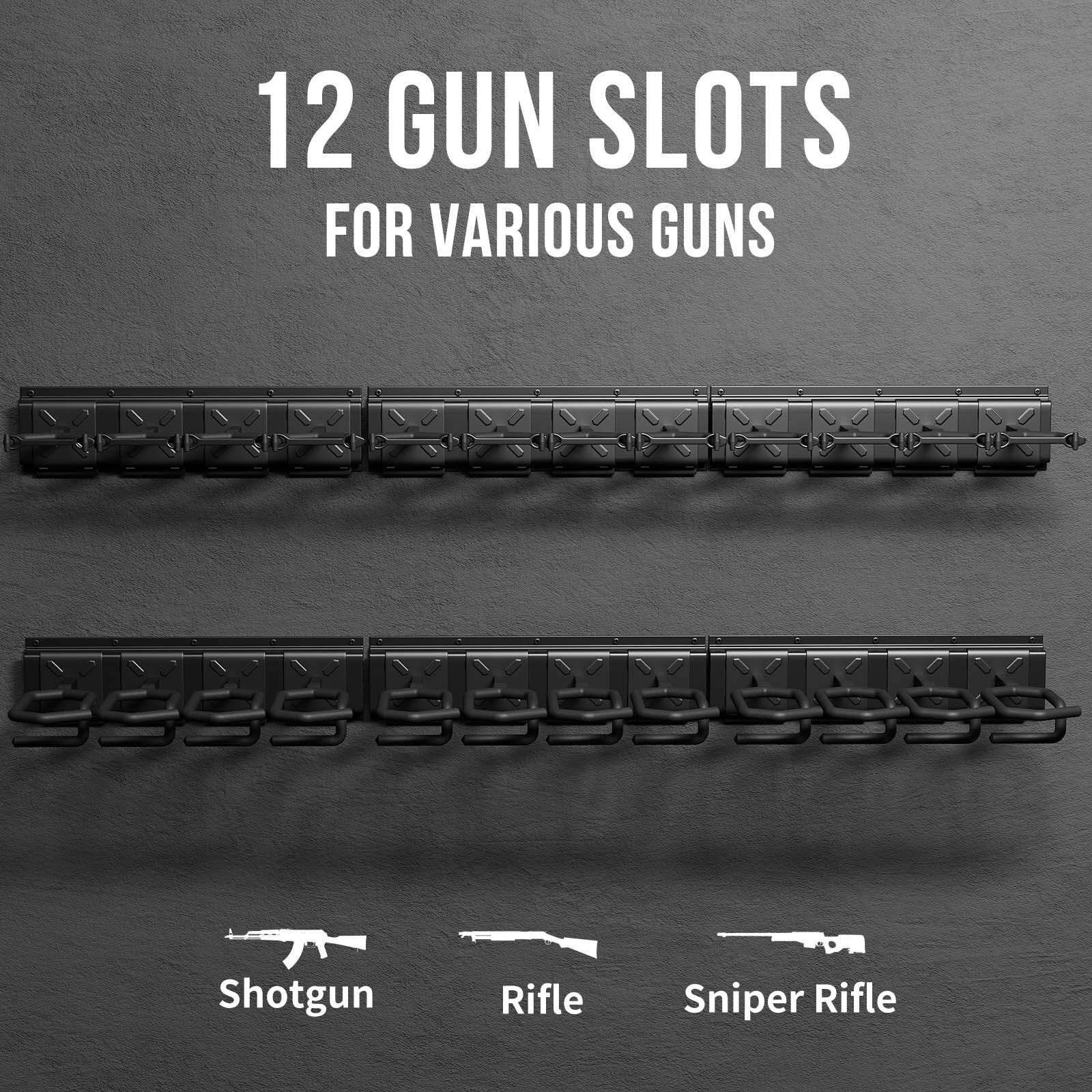3/4/6/8/12 Slot Gun Rack Wall Mount Shotgun Rack Adjustable Rifle Storage Holder