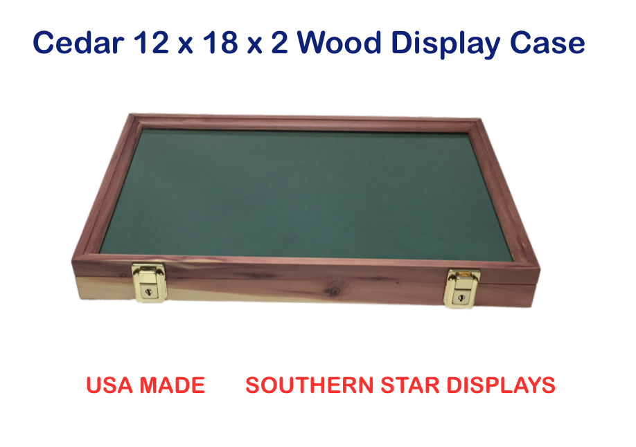 Cedar Wood Display Case 12 x 18 x 2 for Arrowheads Knives Collectibles & More