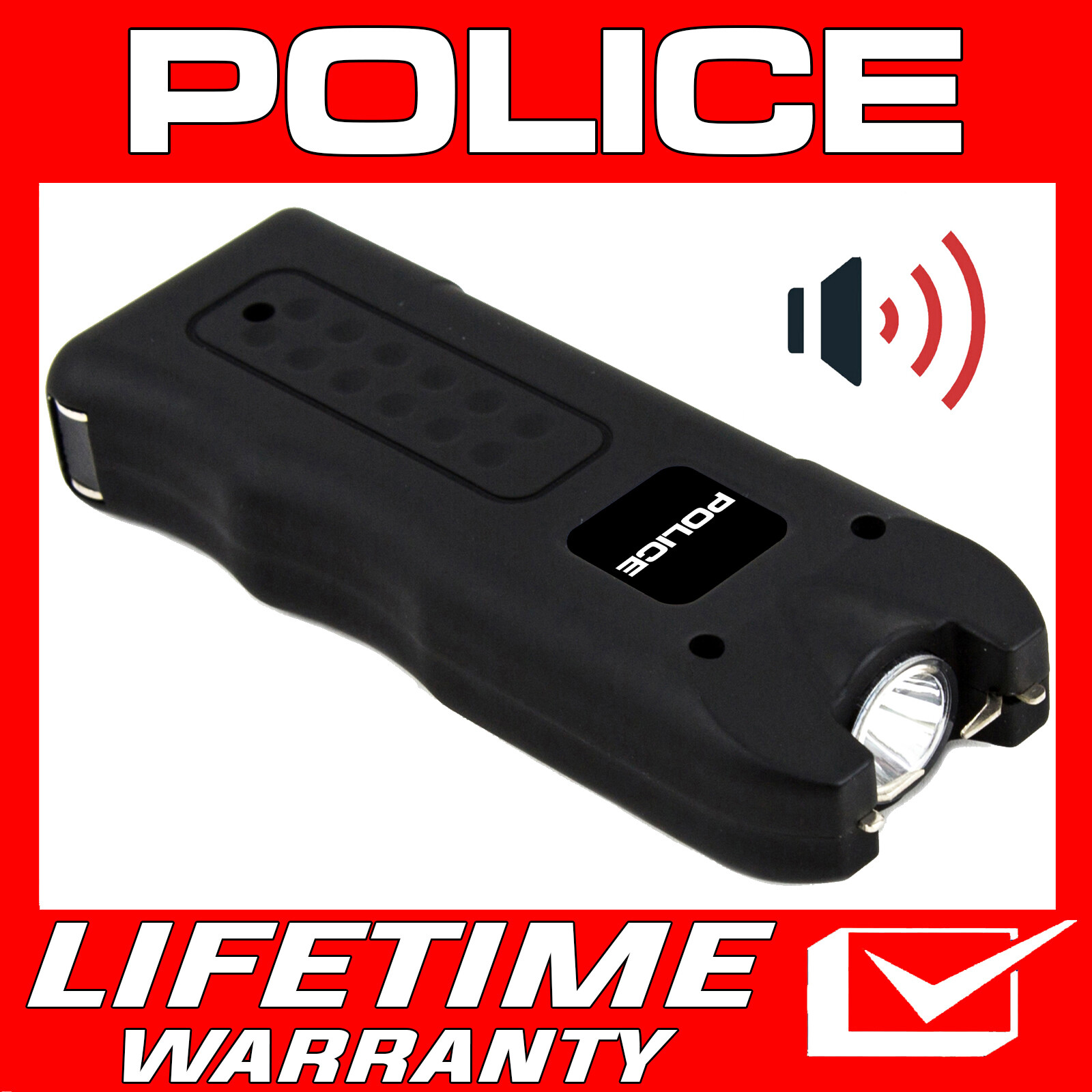 POLICE Stun Gun 628 700 BV Rechargeable LED Flashlight Siren Alarm Black