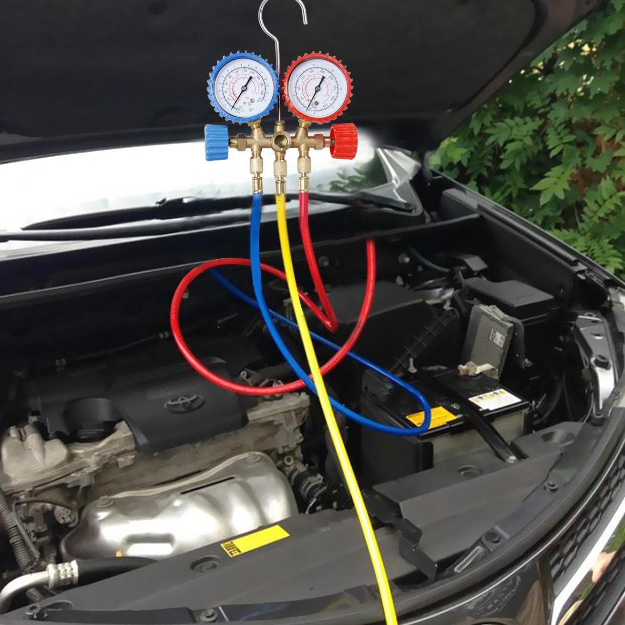 A/C HVAC Diagnostic Service Manifold Gauges Set Of 3 Color Hoses For Refrigerant