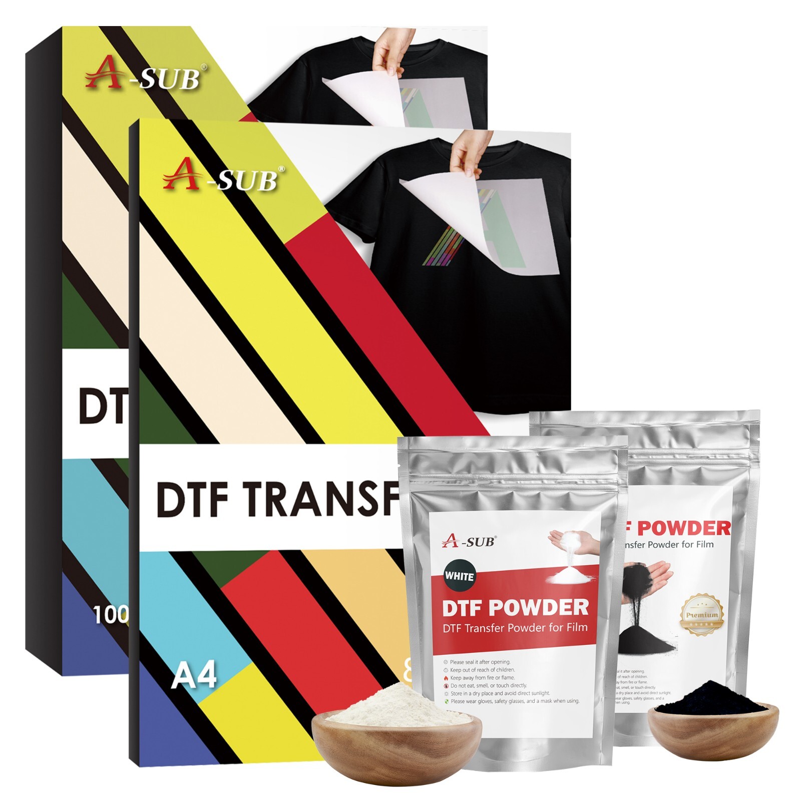 Lot A-SUB DTF Film + A-SUB DTF Powder for DTF Printer Heat Transfer A4 A3 A3+