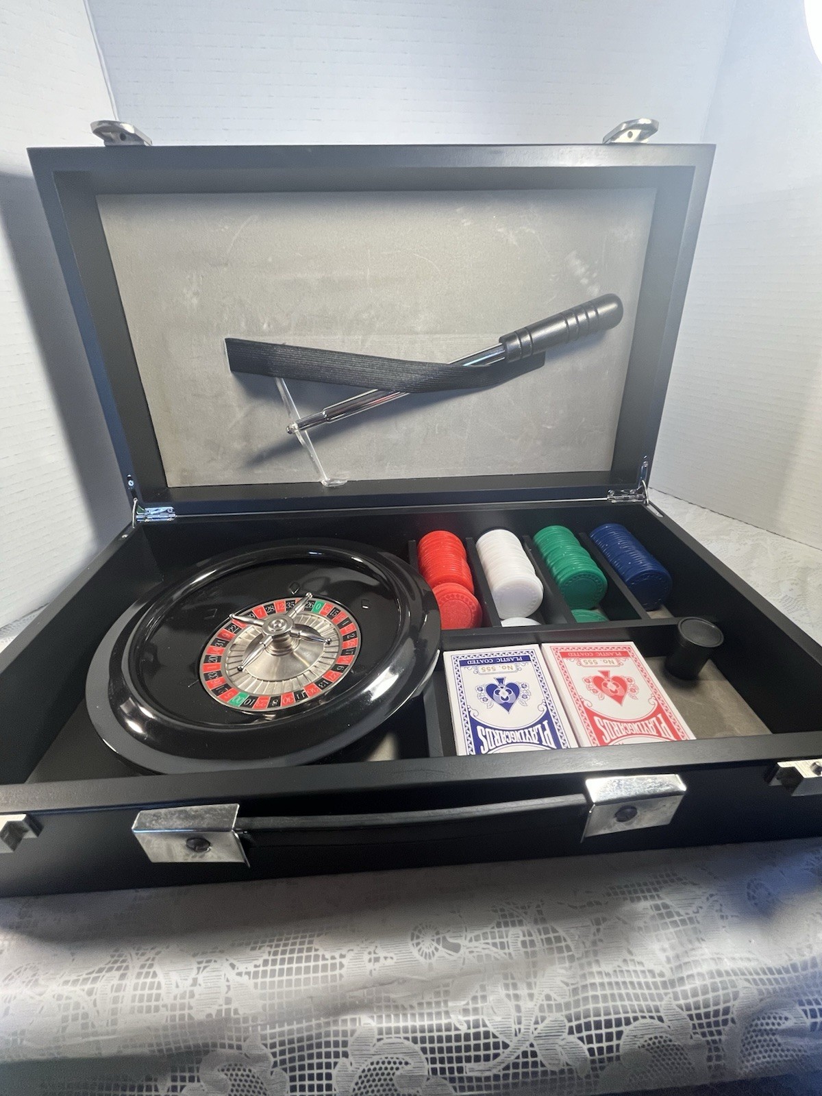 Roulette Casino Game Set w/ Wheel, Felt Layout, Chips & Cards Tabletop Gambling