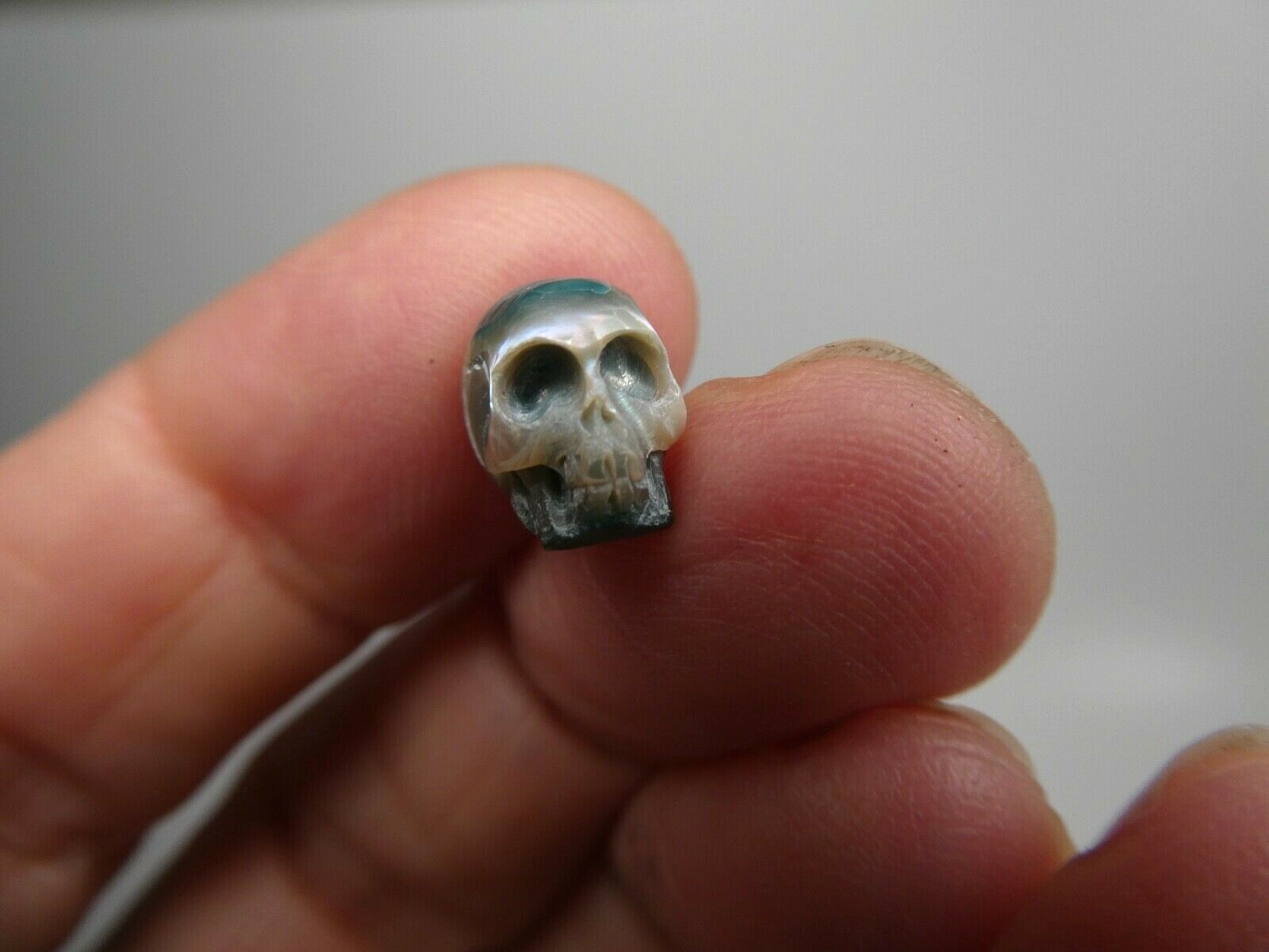 Skull Bead Rare Intricate Detail Hand Carved Blue Genuine Pearl Large Hole Bead