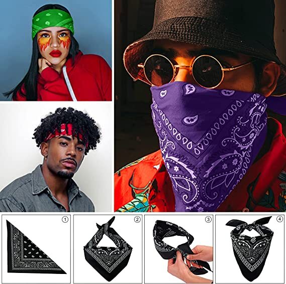 12 Pcs Lot 100% Cotton Paisley Print Bandana Face Cover Head Warp Headband Scarf