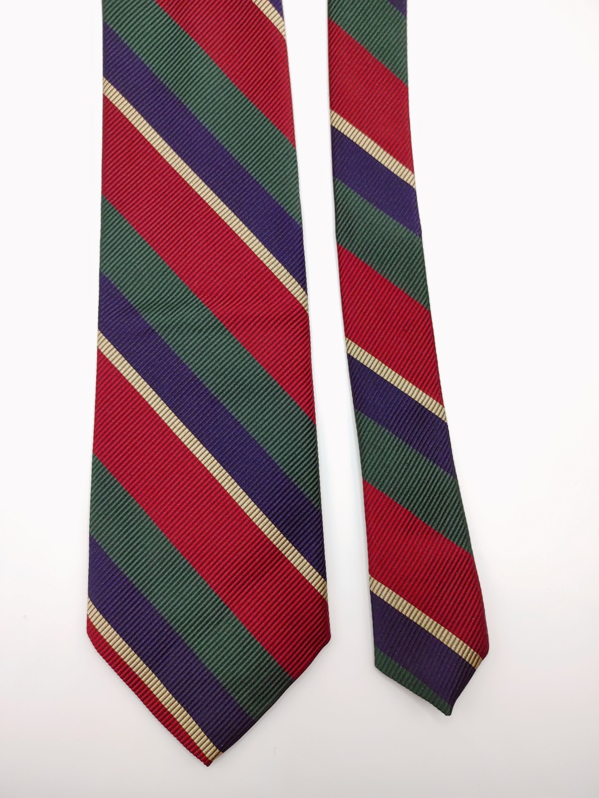 Vintage Polo Ralph Lauren Slim Skinny Repp Short Tie Striped Navy Blue Green Tan