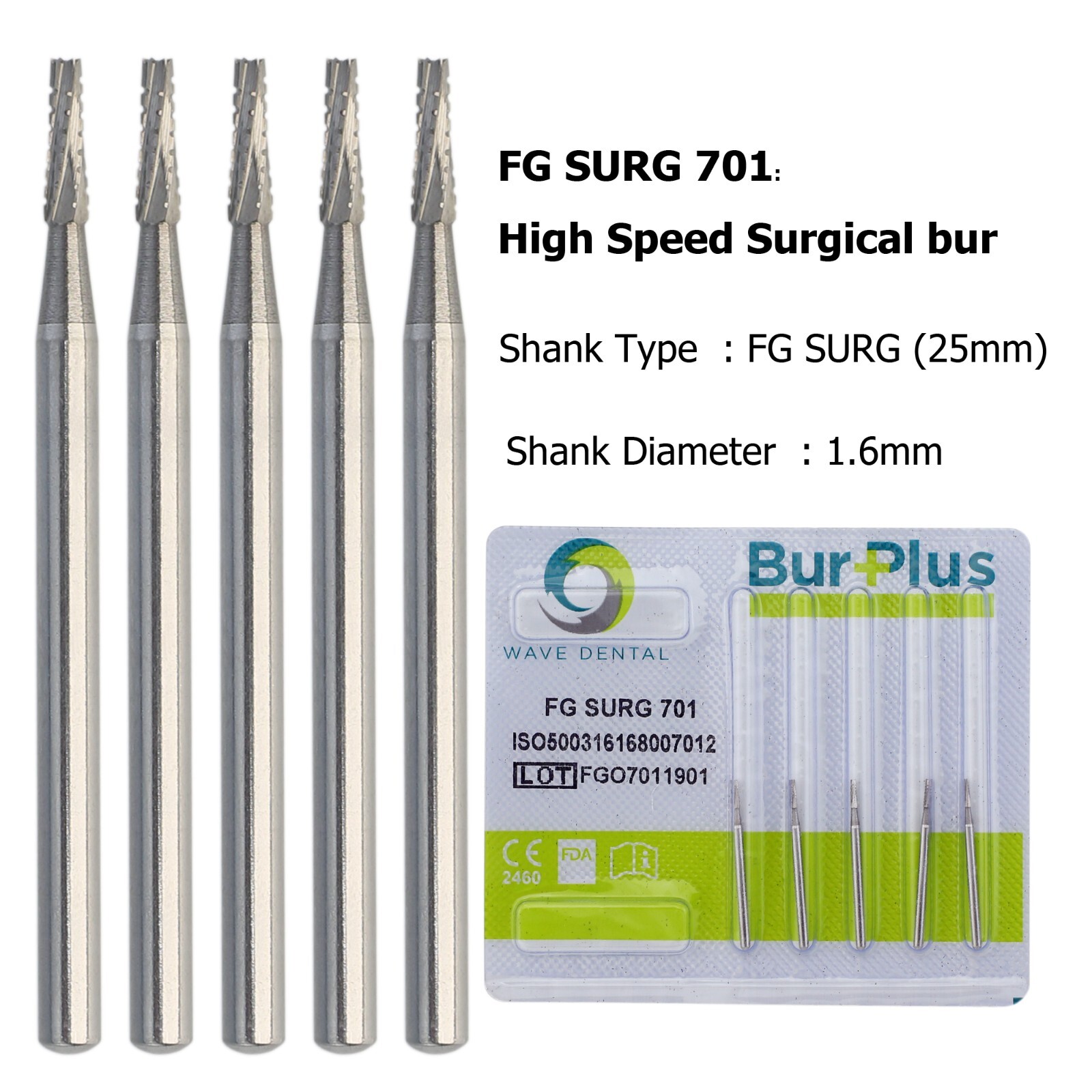 Wave Dental Surgical Burs 25mm Carbide Bur Friction Grip FG Round For High Speed