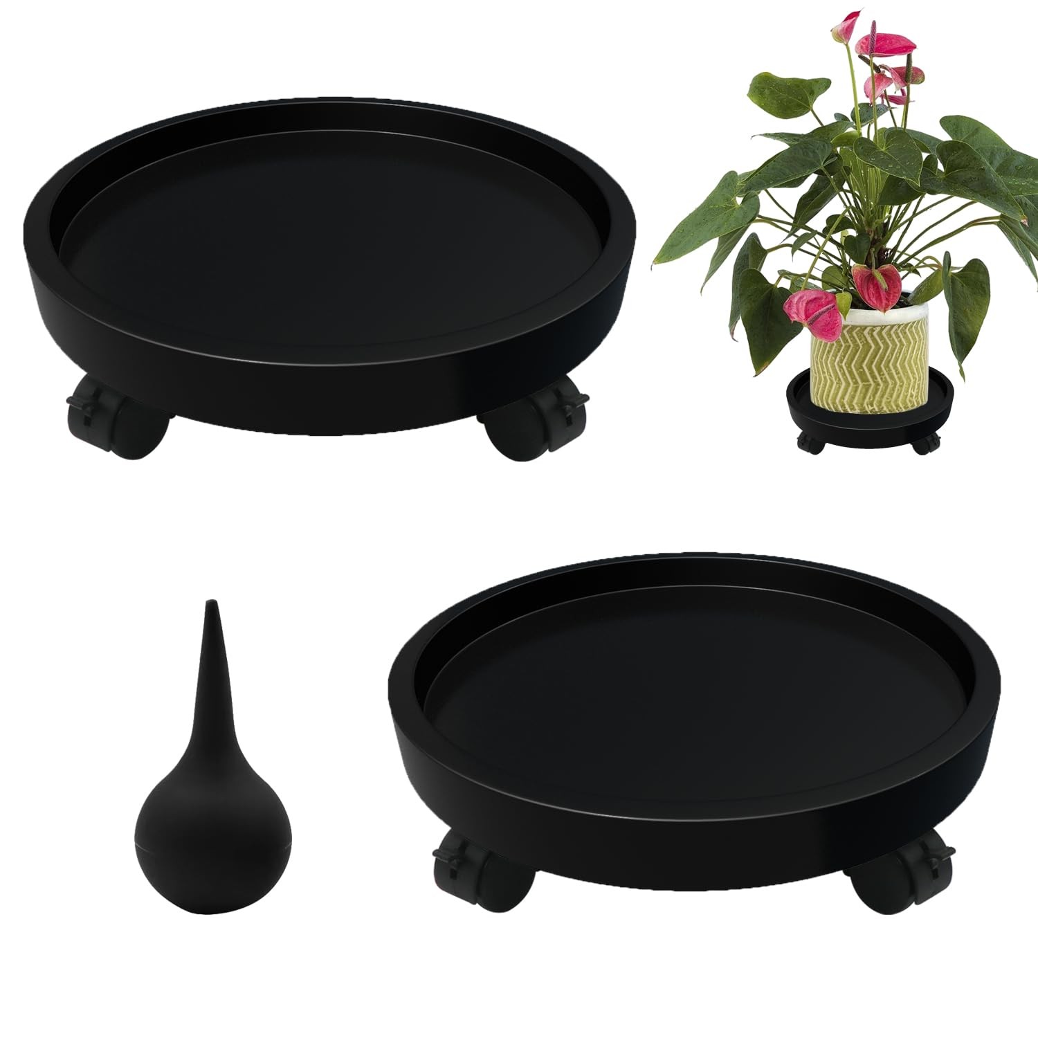 2-Pack 13" Heavy Duty Plant Caddy with Lockable Wheels, Industrial-Grade Roll...