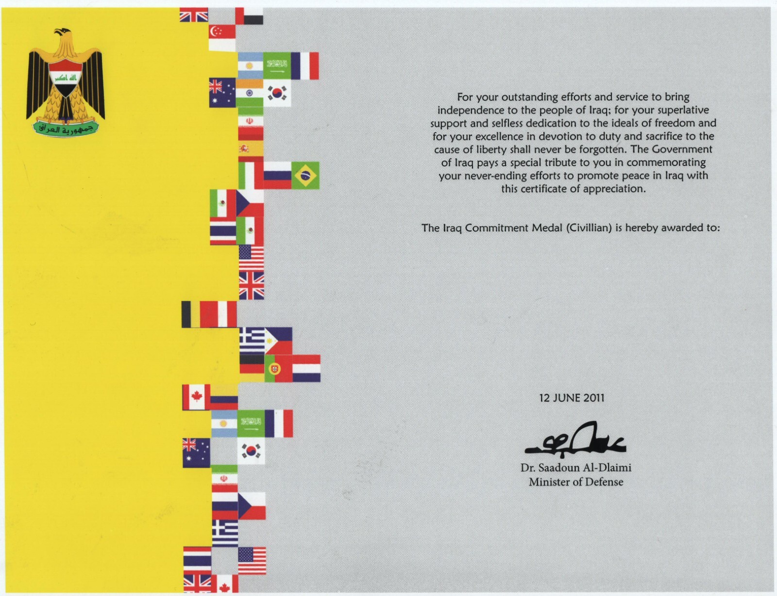 IRAQ COMMITMENT MEDALS (MILITARY & CIVILIAN VERSION) SET W/AWARD CERTIFICATES