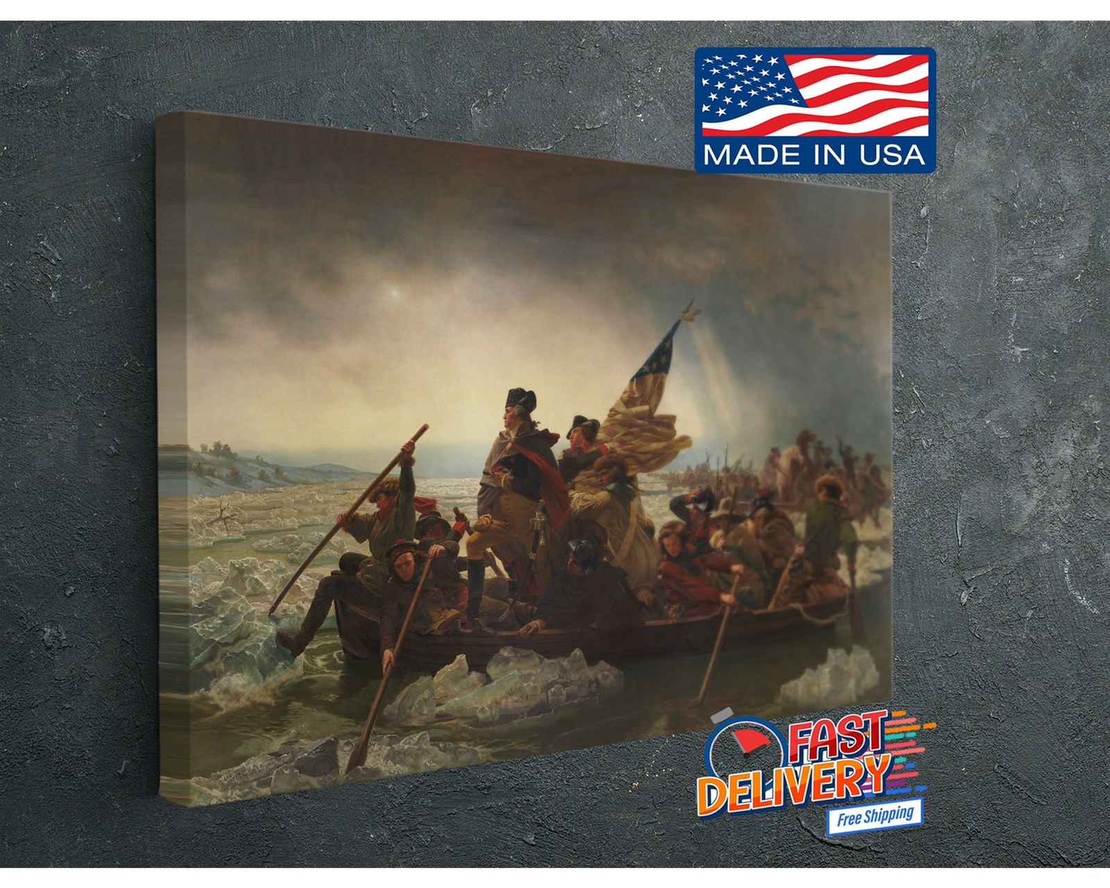 Painting Of George Washington Crossing The Delaware on Canvas Print Art, Big Siz