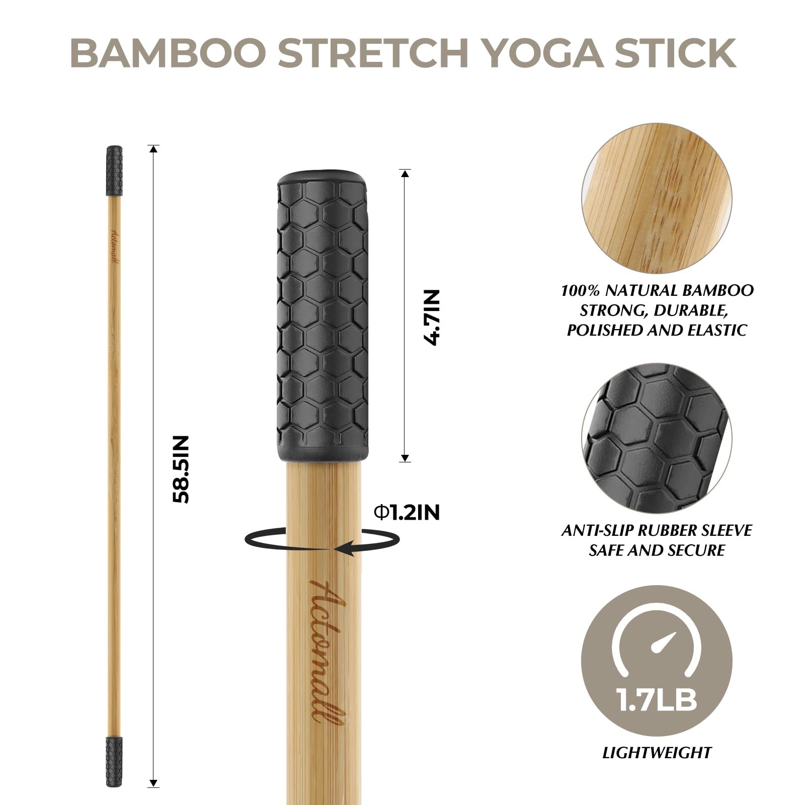 Yoga Stick for Home and Gym, Bamboo Yoga Exercise Stick for Full Range of Mot...