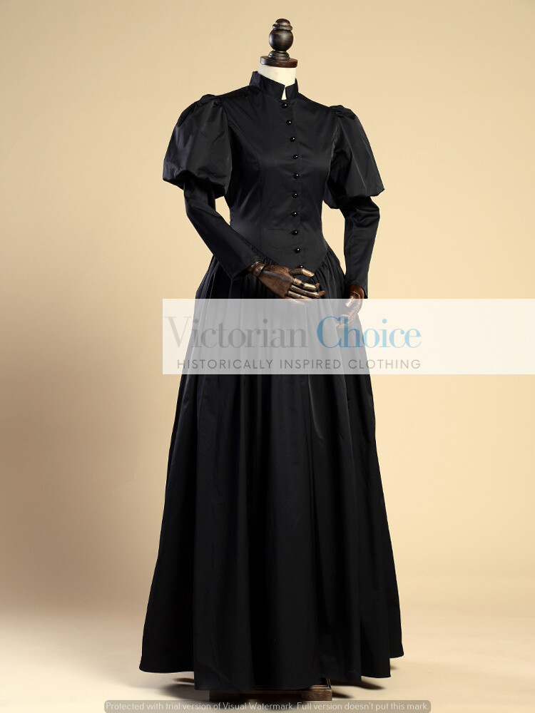 Victorian Gothic Horror Maid Mourning Dress Wicked Witch Halloween Costume 006