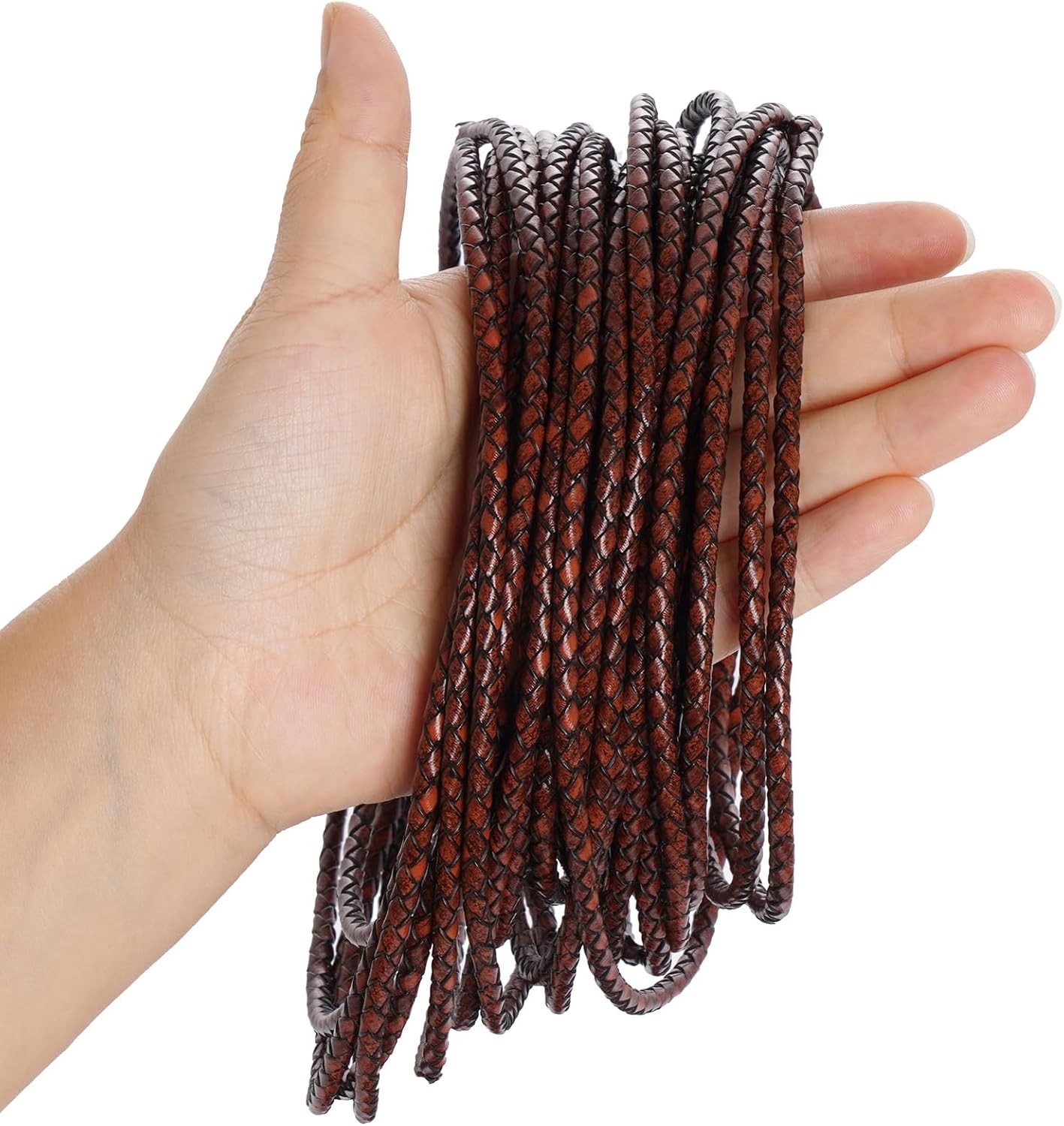 Lystaii Genuine Leather Cord 4mm Round Braided Bolo Leather Cord Strip Braiding