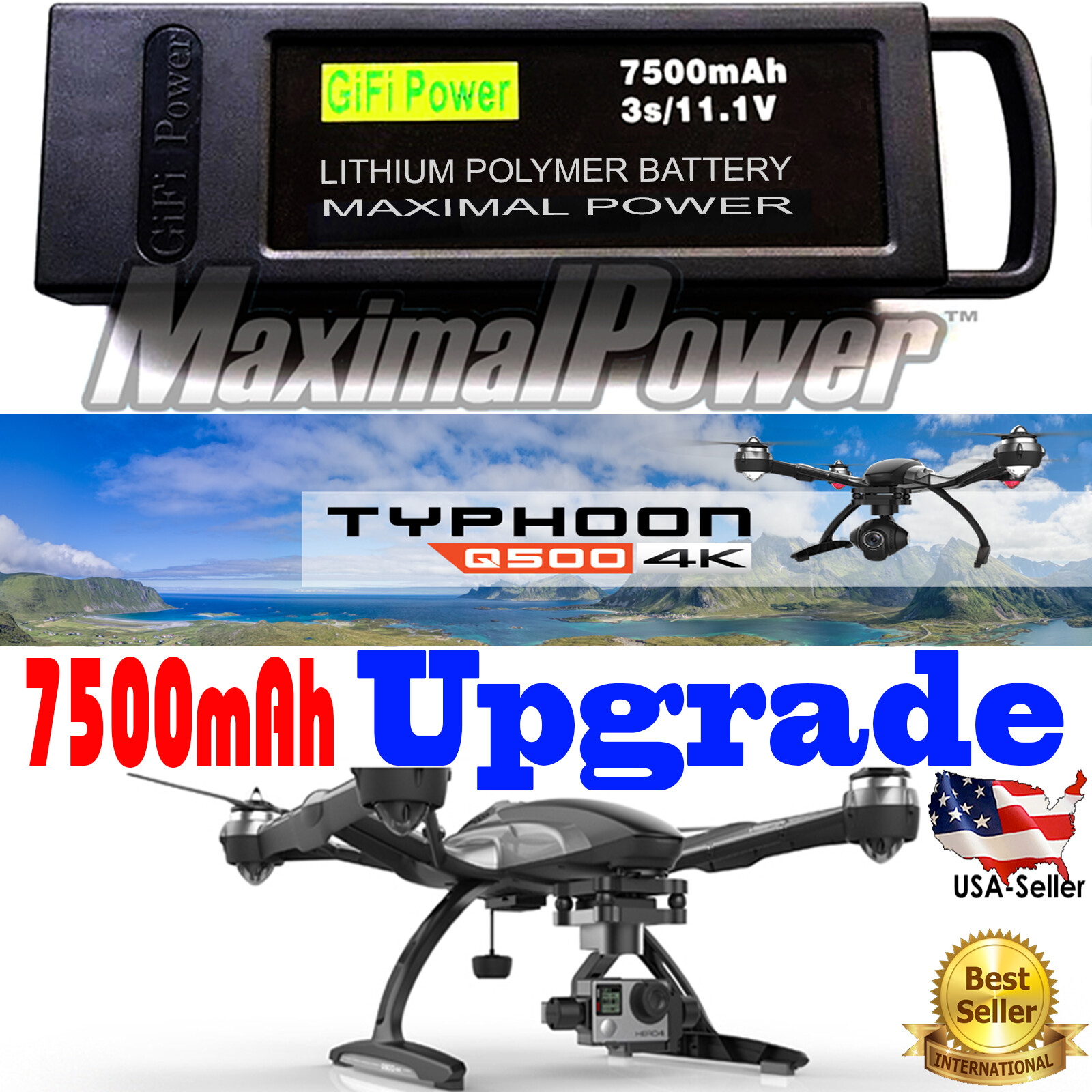 Replacement 7500mAh Li-Po Battery YUNEEC Q500+ PRO 4K Typhoon Drone