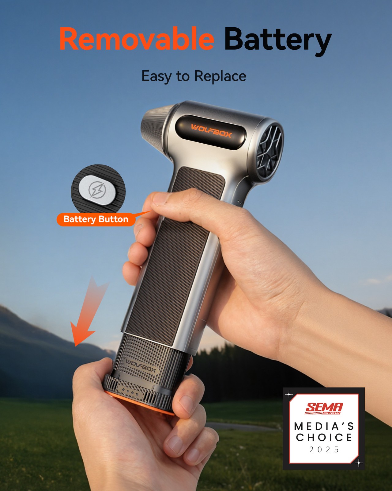 WOLFBOX MF200 Electric Air Duster with Removable Battery, Dual-battery Pack