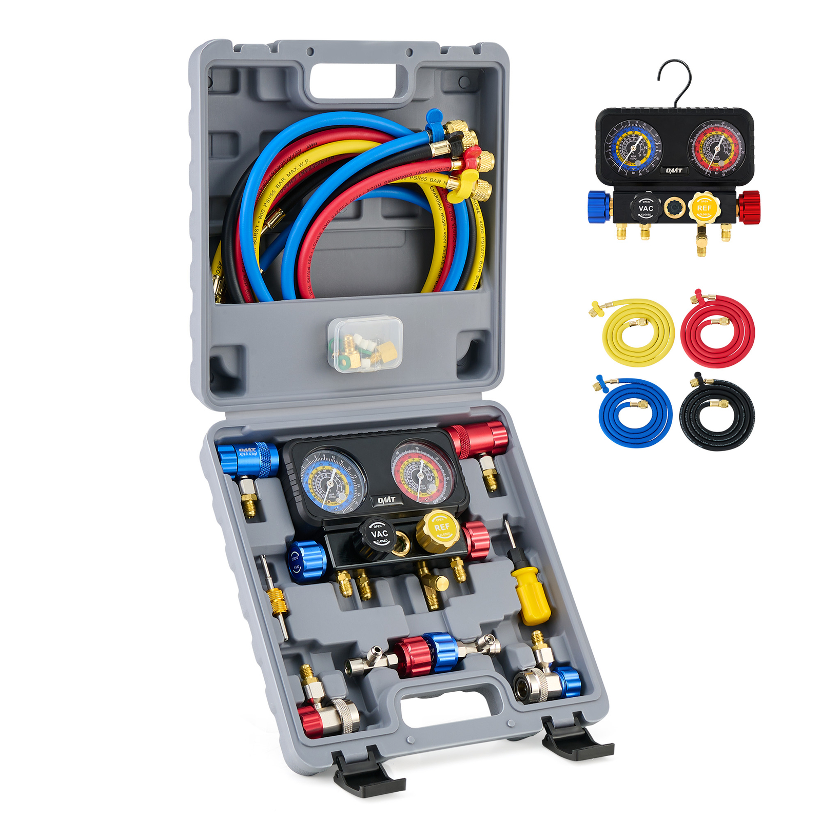 OMT 4 Way Diagnostic Manifold Gauge Set for R1234yf Refrigerant Freon Charging