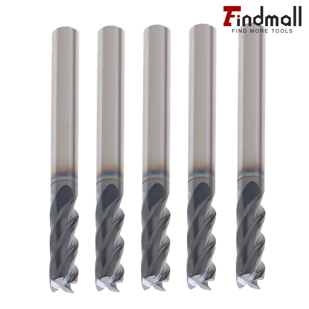 Findmall 5 PCS 3/16" SHANK DIAMETER 4 FLUTE CARBIDE END MILL - TiALN COATED