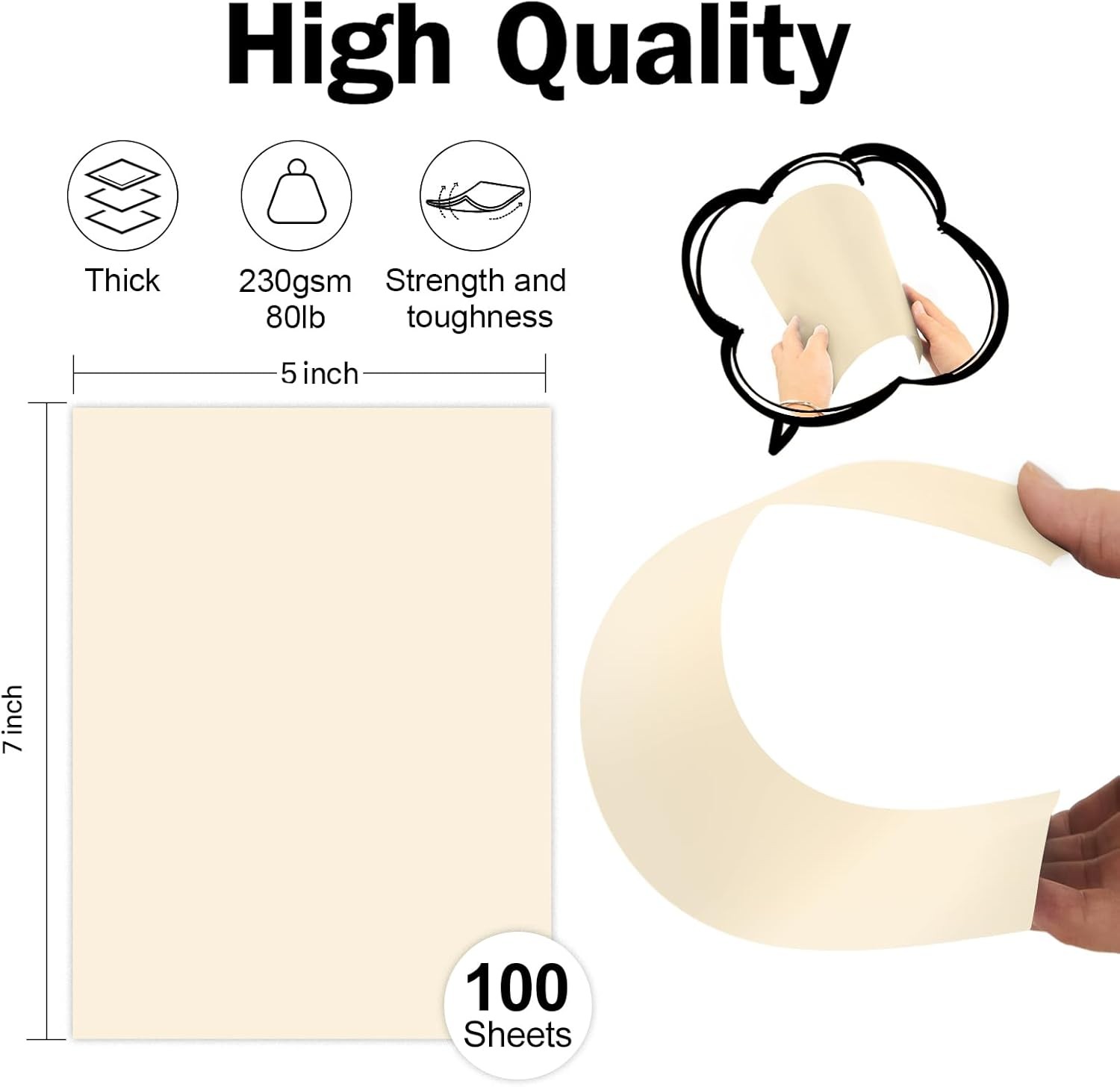 100 Pack Cream Blank Cardstock 5x7 Thick Paper，80lb Flat 5 x 7 Card Stock Pri...