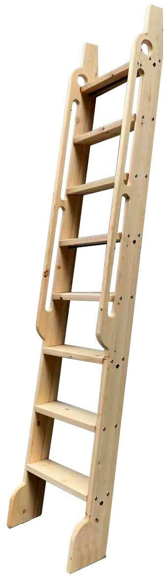 DIYHD Unfinished Rolling Library Wooden Step Ladder with Glab Handle