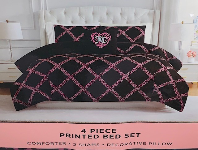 Juicy Couture Black/Hot Pink Leopard Print QUEEN 4pc Set Comforter,Shams,Pillow