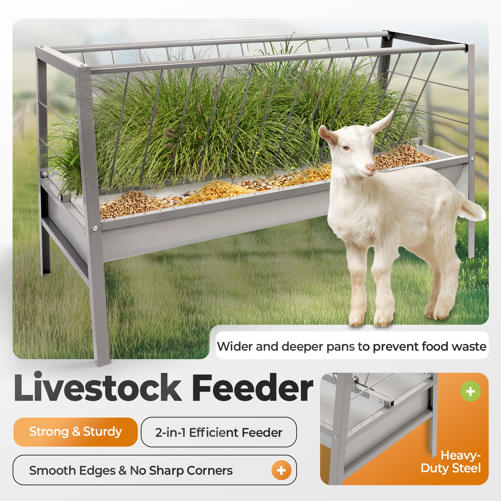 Heavy Duty Steel 77 Gallon Pasture Hay Feeder For Goats, Sheep, Miniature Horses