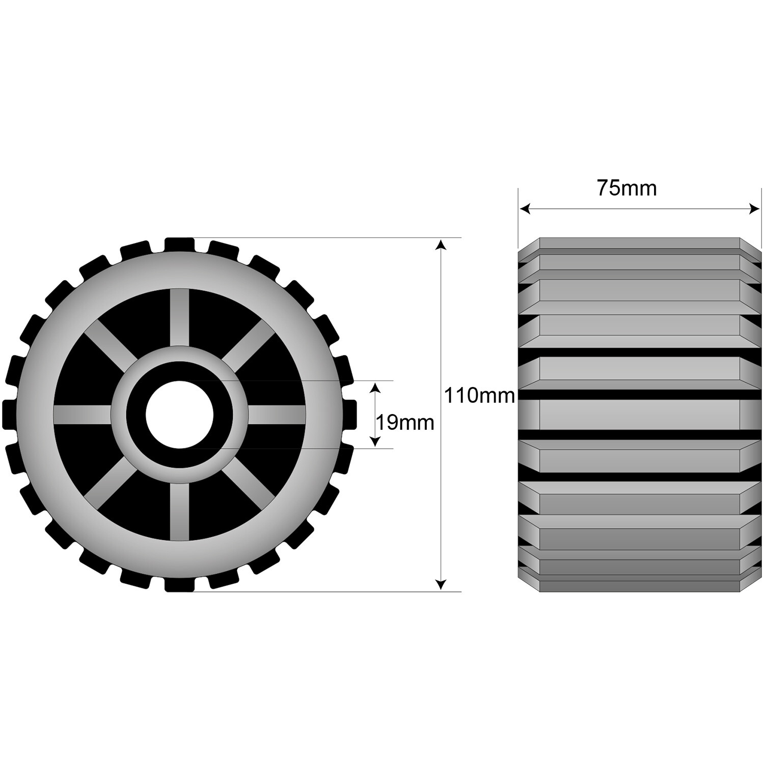 8PCS PP Boat Trailer Rollers Marine Ribbed Wobble Rollers 19MM Bore 110*75*19mm
