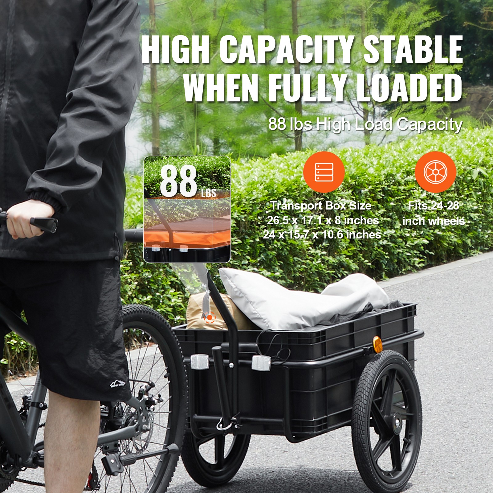 Bike Cargo Trailer Bicycle Carrier Storage Cart 88 lbs Load Carbon Steel