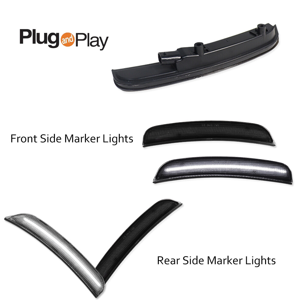 For 2015-2022 Dodge Charger Front & Rear LED Side Bumper Marker Smoked White LED