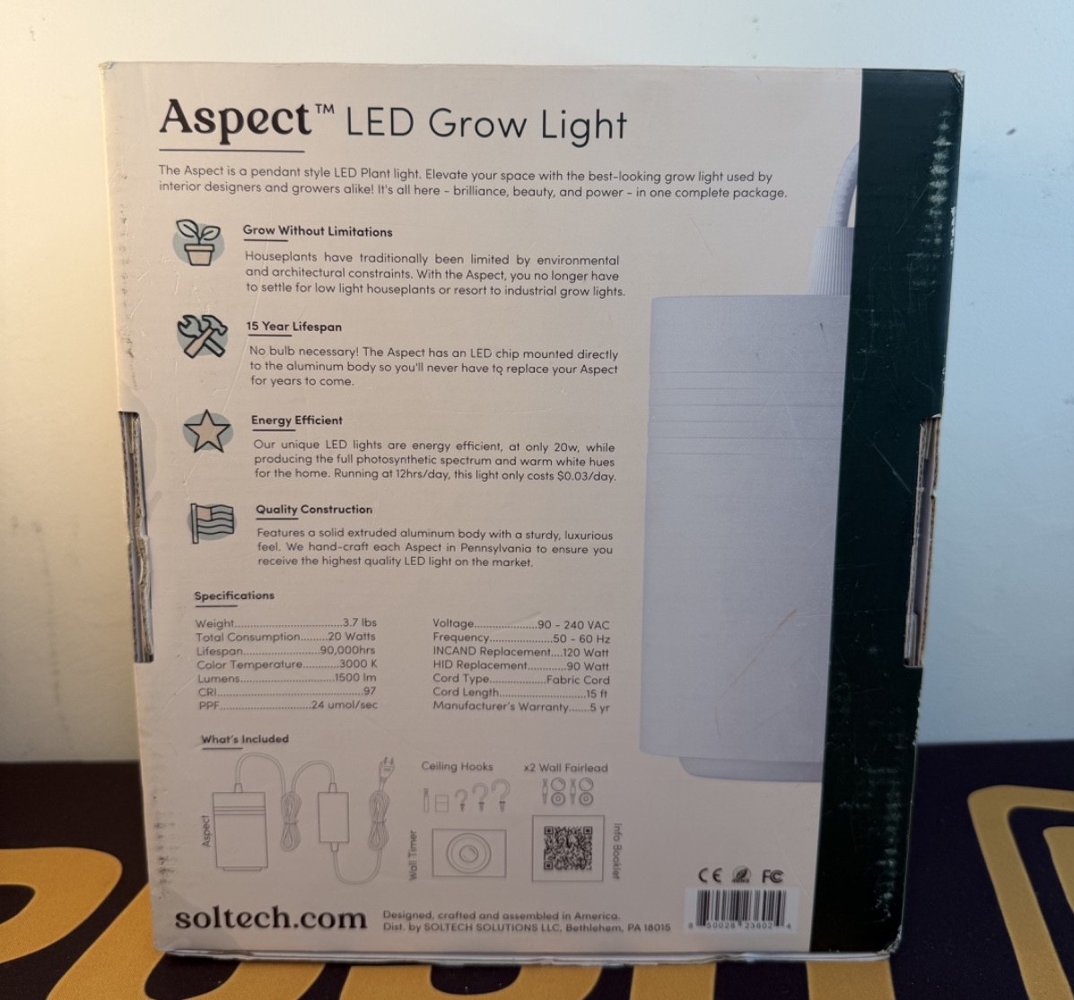 Soltech Aspect LED Grow Light Small White Pendant with Timer