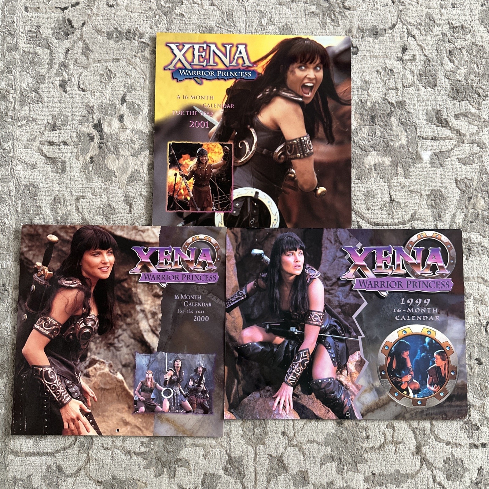 LOT X 3 - Xena Warrior Princess - Calendars 1999, 2000 and 2001 - Never used!