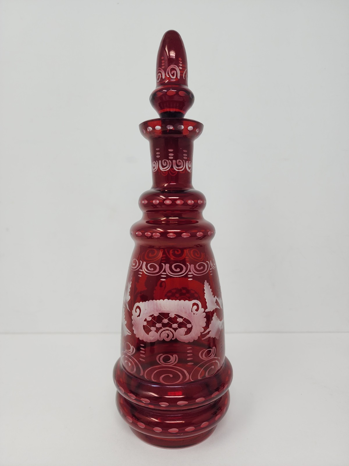 Set Of Egermann Bohemian Ruby Red Glass Decantor With Stopper & 6 Glasses