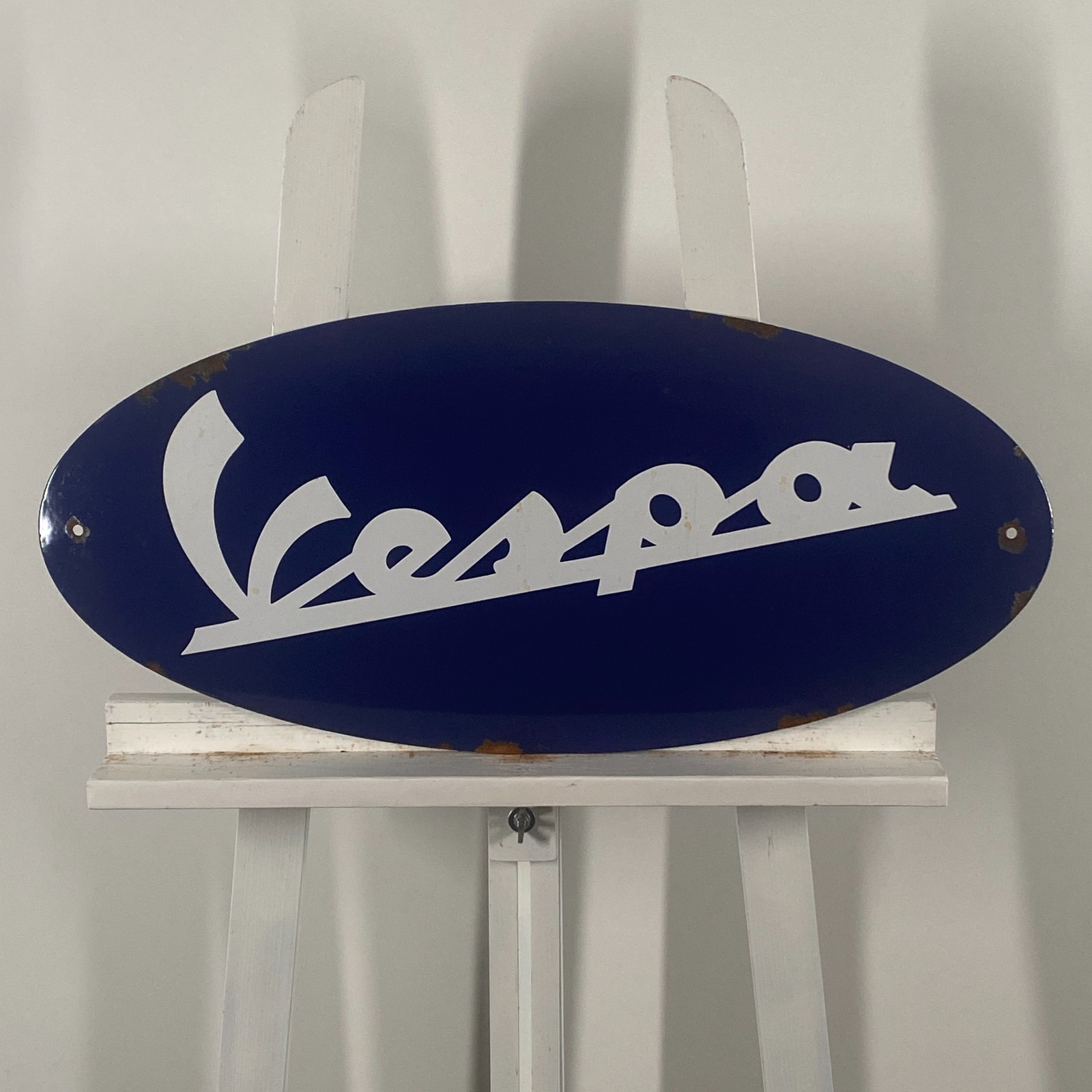Piaggio Vespa Enamel Sign - 63x29cm (24.8x11.4") - Nice Rare Advertising Signage