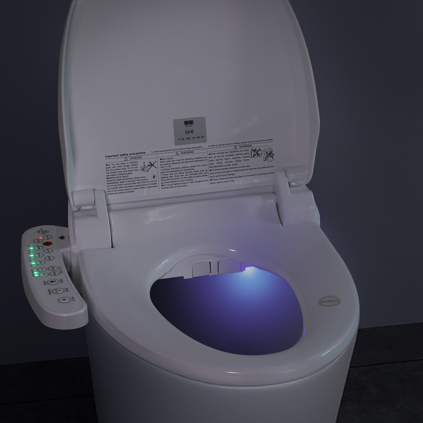 Smart Toilet Seat Electric Bidet Elongated Auto Deodorization Heated Nightlight